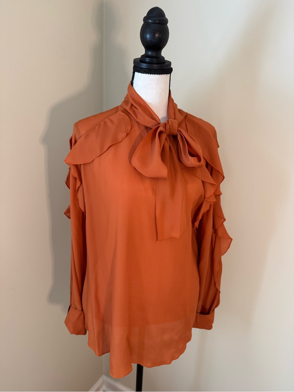 See By Chloe Rust Orange Ruffle Bow Blouse